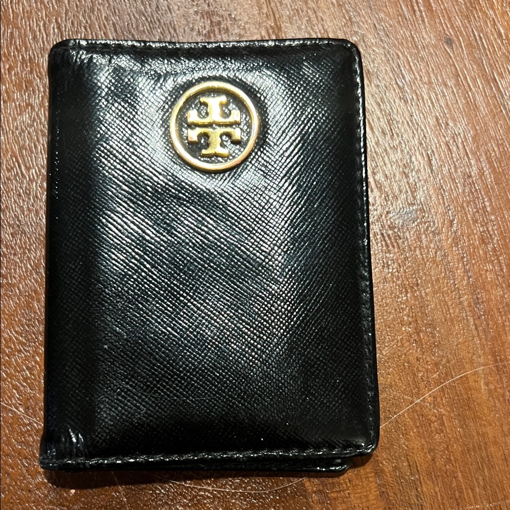 Tory Burch Black leather card case with Gold Logo